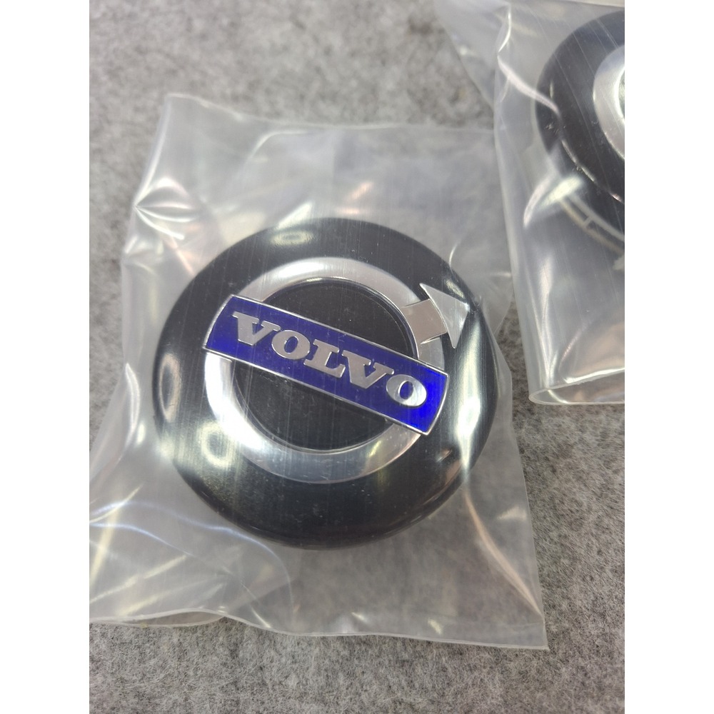 Volvo Wheel Center Hub Caps Black Blue Iron Mark 31400453 Set of 4 NEW